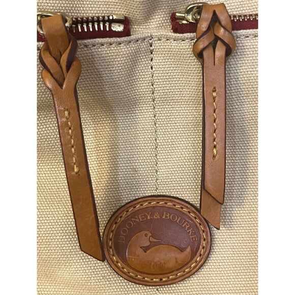 Dooney & Bourke Tan Brown Canvas Bag Leather Trim - Picture 3 of 10
